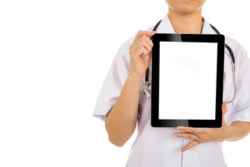 Doctor holding tablet for show blank screen