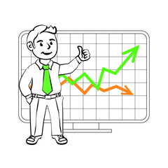 Happy SIM trader. The graphics in the vector. Happy SIM trader. Design for presentations, showing success. Stock graph, sales growth or the cost of the assets on the exchange.