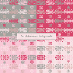 Set of 4 boho ethnic seamless patterns. Print. Repeating background. Cloth design, wallpaper.
