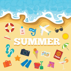 Beach icons and the sea background