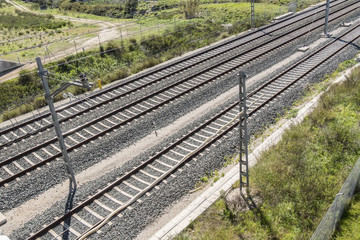 Fototapeta na wymiar Top view of the train tracks