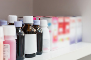 medicine bottles in the pharmacy