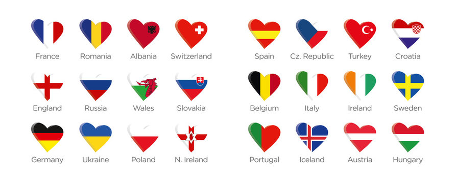 Moderne Herz Symbole der Euro 2016 Teilnehmer in Frankreich