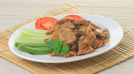 spicy pork with chili and mint