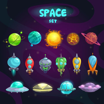 Space cartoon icons set