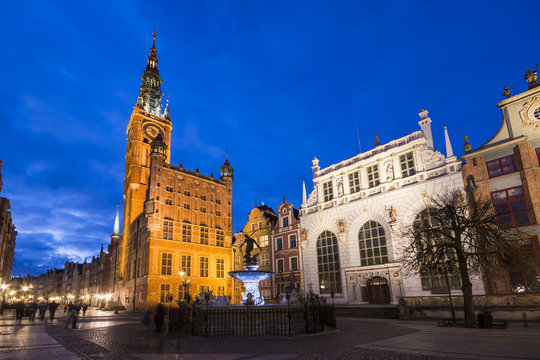 Gdansk. Danzig - night view of the Old Town
