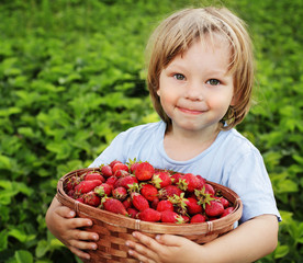 boy with basket of strawberry