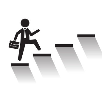 Business man climb stairs over white background