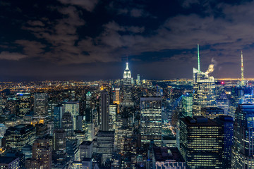 Manhattan cityscape with skyscrapers at night , New York City (a