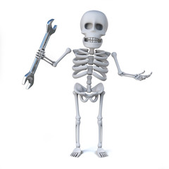 3d Skeleton mechanic holding a spanner