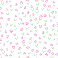 Hand drawn flowers cute simple seamless pattern