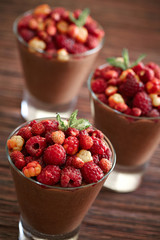 chocolate mousse with berries on the top