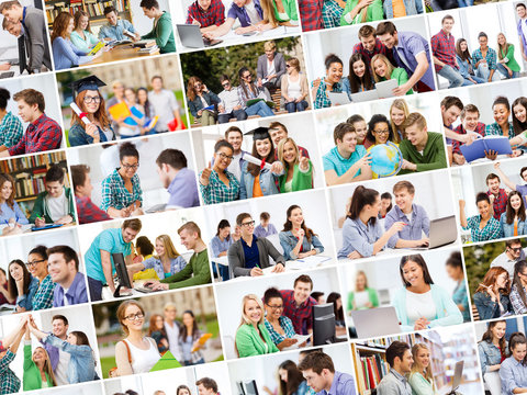 collage with many pictures of college students