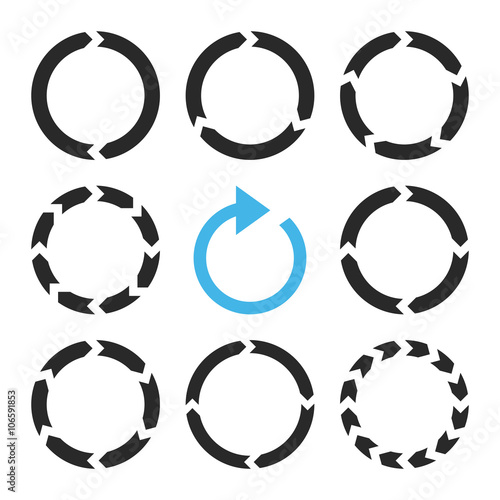 "Rotation Direction vector icon set. Collection style is bicolor blue
