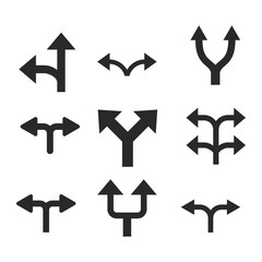 Divide Arrows vector icon set. Collection style is gray flat symbols on a white background.