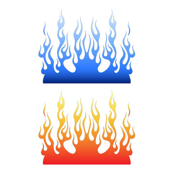 Flames fire tribal blue vector isolated. Set of colored tribal flames. 