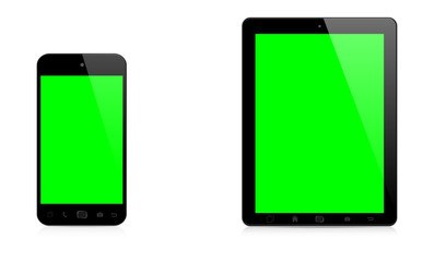 Modern digital phone and tablet on white background