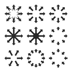Maximize Arrows vector icon set. Collection style is gray flat symbols on a white background.
