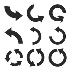 Rotate Counterclockwise vector icon set. Collection style is gray flat symbols on a white background.