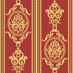 Seamless damask pattern. Gold and red texture