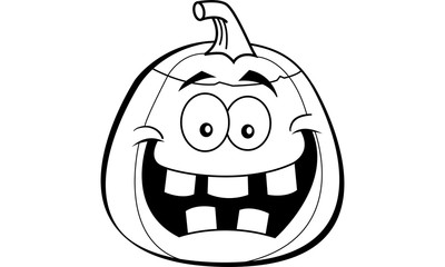 Black and white illustration of a Jack O Lantern.