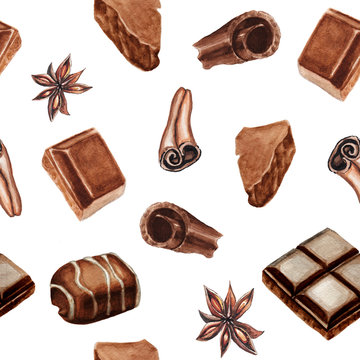 Watercolor chocolate and spice pattern