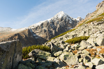 Fototapeta na wymiar Spiky peaks of the mountain range on a summer day