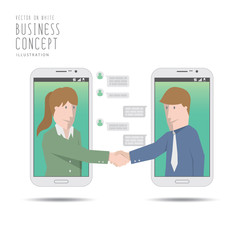 Businessman deal business with mobile phone application vector.