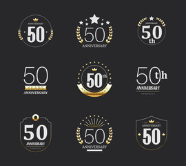 Fifty years anniversary celebration logotype. 50th anniversary logo set.
