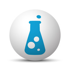 Blue Conical Flask icon on sphere on white background