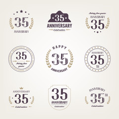 Thirty five years anniversary celebration logotype. 35th anniversary logo set.