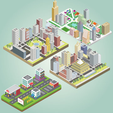 Isometric city set vector for ideas