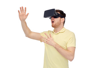 happy man in virtual reality headset or 3d glasses