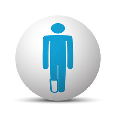 Blue Foot icon on sphere on white background