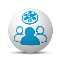 Blue Medical Team icon on sphere on white background