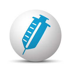 Blue Syringe icon on sphere on white background