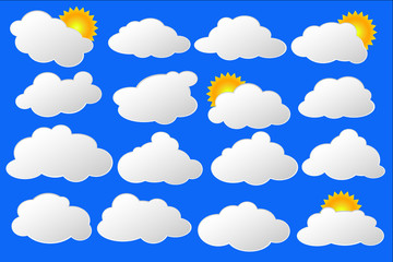 Clouds and sun vector clipart on blue