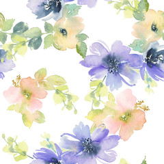 Fototapeta na wymiar Seamless pattern with flowers watercolor