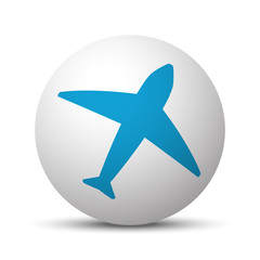 Fototapeta premium Blue Airplane icon on sphere on white background