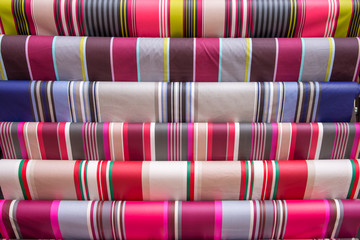 Traditional striped French Basque fabric display
