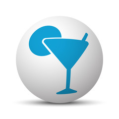 Blue Cocktail icon on sphere on white background