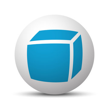 Blue 3D Box icon on sphere on white background