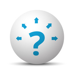 Blue Question Mark Arrows icon on sphere on white background