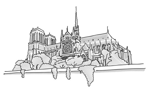 Notre Dame Paris, Hand Drawn Sketch