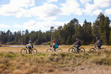 Naklejka premium Family mountain biking in countryside, California