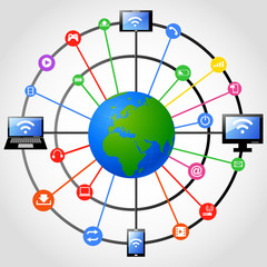 World globe with app icon, Business software and social media networking service concept