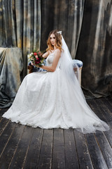 Plakat portrait of pretty bride in wedding dress