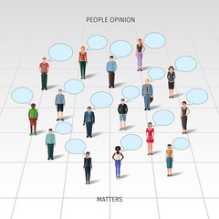 standing people with speech bubbles