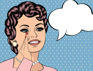 Pop Art illustration of girl with the speech bubble.Pop Art girl
