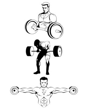 Three bodybuilders on white